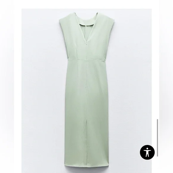 Zara Draped Waist Cotton Midi Dress in Mint Green - Picture 5 of 14